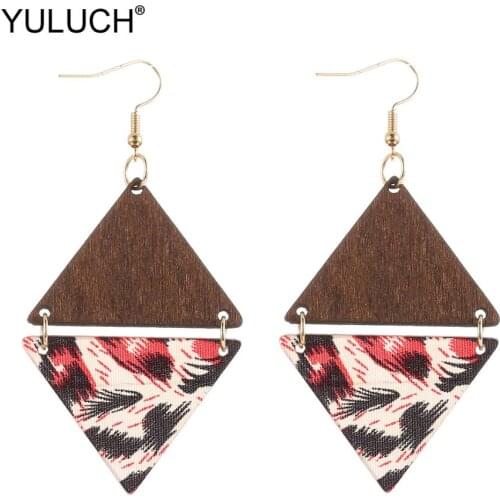 YULUCH 2019 Ethnic African Indian Personality Black Brown Triangle Wooden Acrylic Drop Dangle Earrings For Women Fashion Jewelry