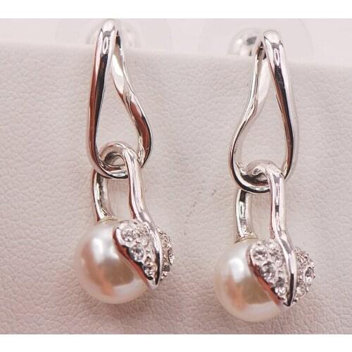 White Pearl Woman 925 Sterling Silver Crystal Earrings TE474