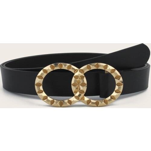 Double Ring Women Belt Fashion Waist Belt PU Leather Metal Buckle Heart Pin Belts for Ladies Leisure Dress Jeans Wild Waistband