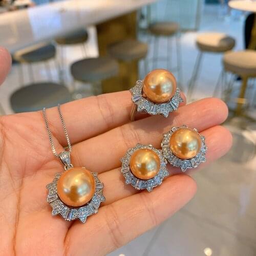 Funmode Luxury Design Gold Color Ball Pearl Earring Necklace Ring For Women Party Jewelry Sets Accessories Wholesale FS267