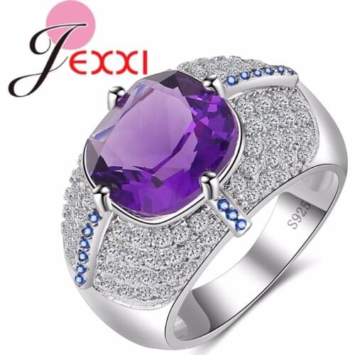 Big Finger Retro Ring 925 Sterling Silver Brand Jewelry with Full AAA+ CZ Stone Round Purple Shape Silver Ring for Women