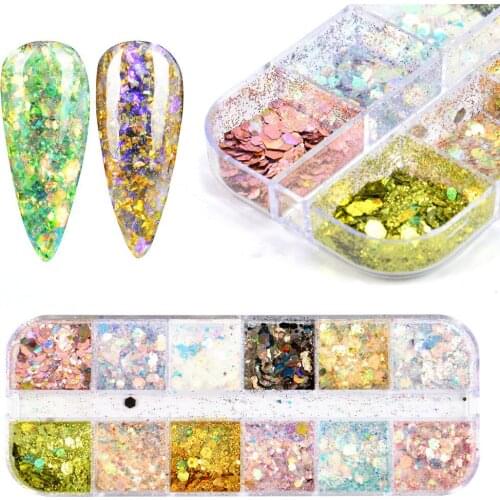 FWC 1 Set Glitter Sequins for Nail Art Hexagon UV Gel Polish Flake Decoration 3D Manicure Sparkles Paillettes Tip
