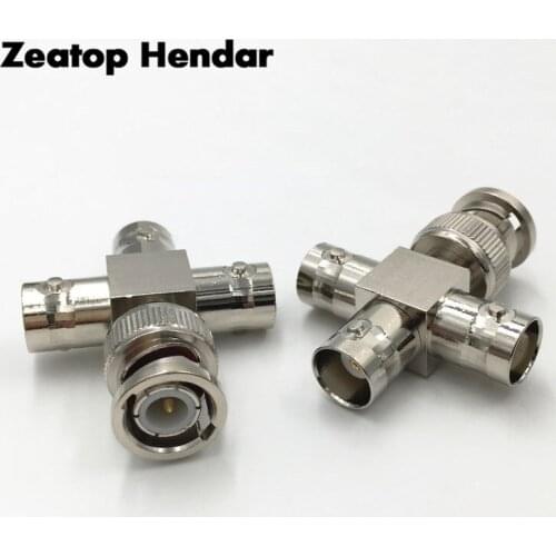 1Pcs Brass BNC Splitter Plug Q9 BNC 1 Male to 3 Female Jack T Type 4 Way RF Coaxial Connector