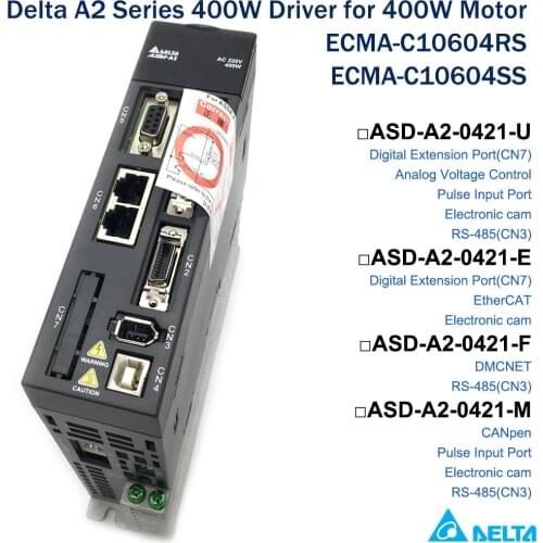 400W Delta Servo Driver,ASD-A2-0421-U,ASD-A2-0421-E,ASD-A2-0421-F,ASD-A2-0421-M,DI Port,E-CAM,EtherCAT,DMCNET,RS-485,CANopen