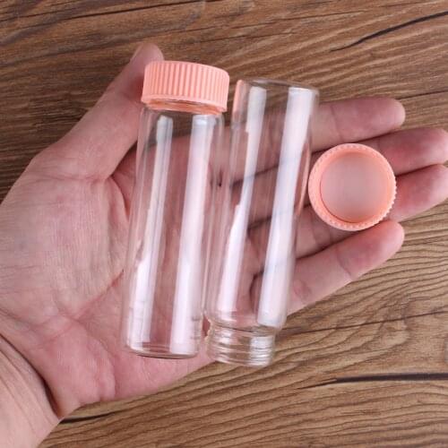 5pcs 50ml 30*100mm Glass bottle Glass Jars with Pink Plastic Lids Potion bottles Glass Vials Spice Jars For DIY Craft