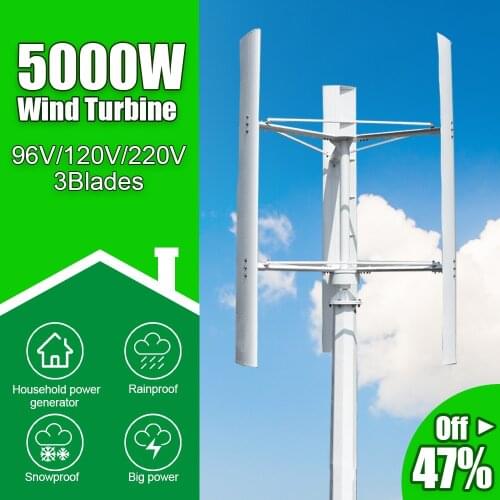 5000W 96V/120V/220V Vertical Axis Wind Turbine Windmill Generator 3 Phases 50HZ 3 Blades No Noise For Home Farm Street Use