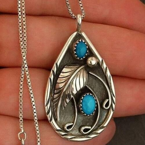 Punk Ancient Stainless Steel Animal Feather Pendant Turquoises Eagle Pendants Necklaces for Women Men Biker Vintage Jewelry