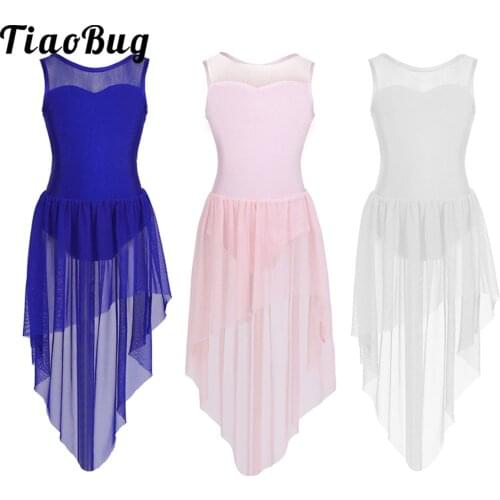 TiaoBug Kids Teens Ballet Tutu Dance Leotard Dress Sleeveless High-low Hem Girls Gymnastics Leotard Stage Lyrical Dance Costumes