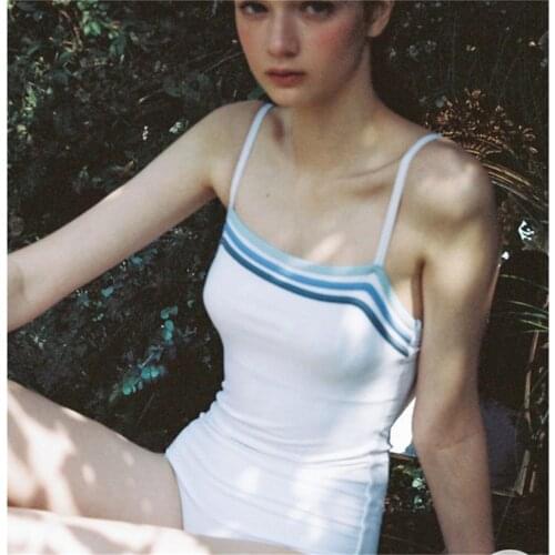 White Blue Striped One Piece Swimsuit Women Sexy Swimwear Swim Beach Wear Bathing Suit 2021 Monokini Bodysuit Trikini