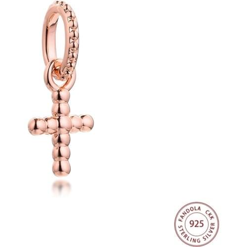 Beaded Cross Dangle Charms Original 925 Sterling Silver Women Beads for Jewelry Making Fits Pandora Bracelet Kralen Spring New