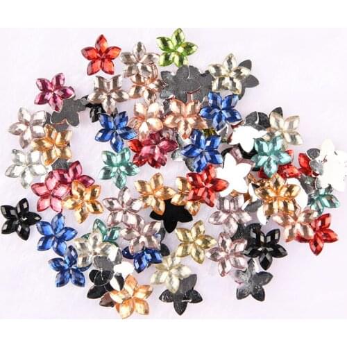 BOLIAO 60Pcs 12mm Mixed Flower Acryl Flat Back Crystal Glue On Bags/Clothes Handmade Art Work Decoration Craft DIY R316