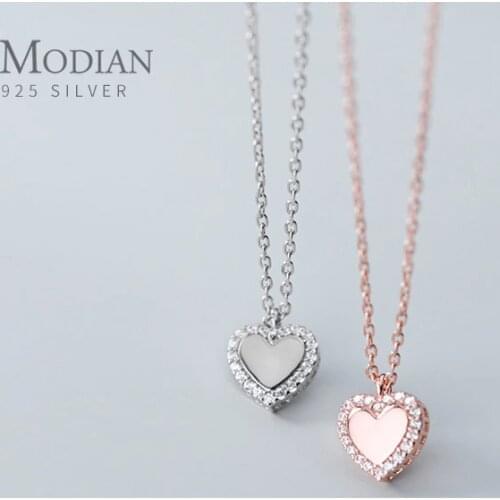 Modian Shiny Zircon Romantic Hearts Pendant Necklace for Women 925 Sterling Silver Link Chain Necklace Engagement Fine Jewelry