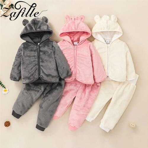 ZAFILLE Thick Baby Winter Clothes Flannel Warm Toddler Infant Kids Clothes Outfit Cute Bear Ears Fleece Zipper Baby Clothes Set