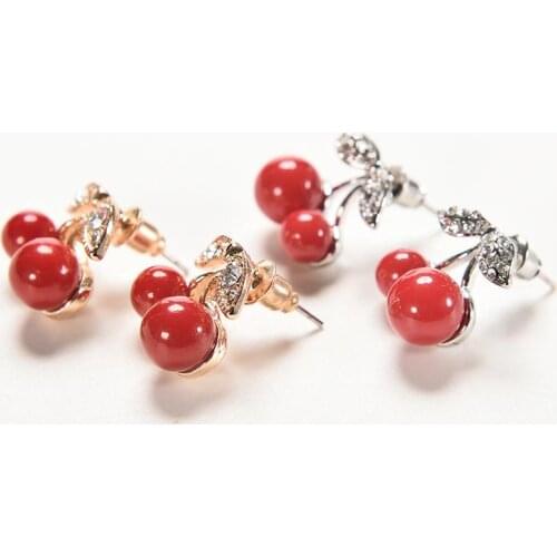 Hot Lovely Passion Jewelry Fashion Red Big Cherry Stud Earrings For Woman Crystal Earring 1Pair