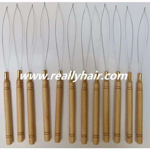 12pcs/Lot ,Wooden Handle Pulling Loop Needle Hair Extensions,Hair Extension Tools