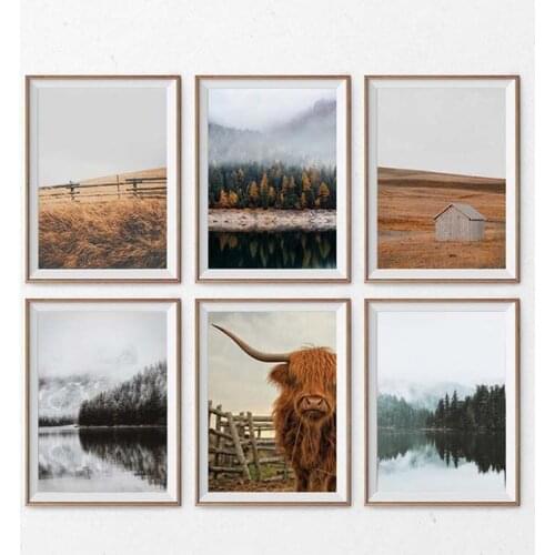 Scandinavian Forest Lake Landscape Wall Art Poster and Print Nature Scenery Canvas Painting Scandinavian Living Room Home Decor