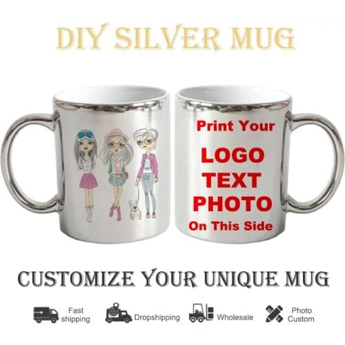 Ceramic Three girls mug Gift Box silvery cup DIY photo Coffee mugs cup customized pictures DIY images print cups KTDZ-RW-008-LY