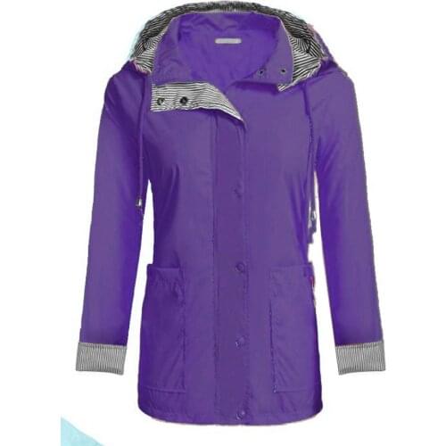 Lightweight Women Hooded Raincoat with 2 Big Pockets Long Sleeve Waterproof Zipper Rain Jacket Outdoor Rainwear