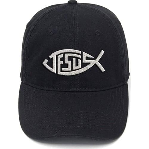 Lyprerazy Jesus Christian Fish Washed Cotton Adjustable Men Women Unisex Hip Hop Cool Flock Printing Baseball Cap