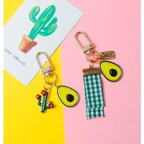 Cute Sweet Cactus Avocado Gold Metal Airpods Accessories Keychain For Women Trinket Key Chains Ring Car Bag Pendent Charm D313