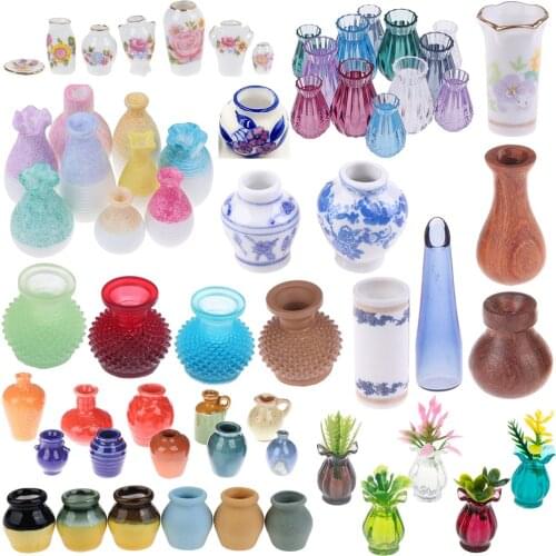 Doll House Miniature Cute Vintage Porcelain Flowerpot Vase Jar 1:12 Scale Handcrafted Dollhouse Accessories 1/2/5/6pcs