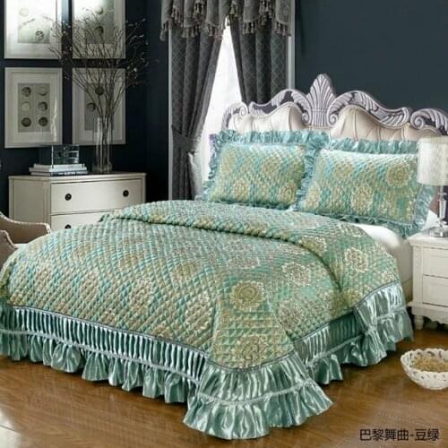 2020 new products Gold jacquard quilting with cotton Bedspread Fitted Sheet Pillowcases 2/3pcs Pleated lotus leaf lace Bedding
