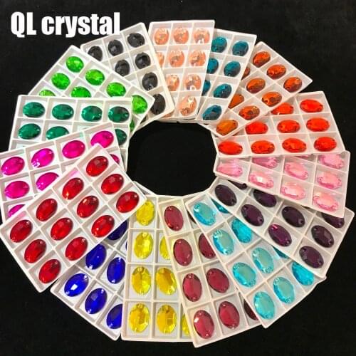 ALL Size ALL Color Oval Sew On Crystal Rhinestones Flatback with 2 holes for Making wedding dress bags shoes accessories