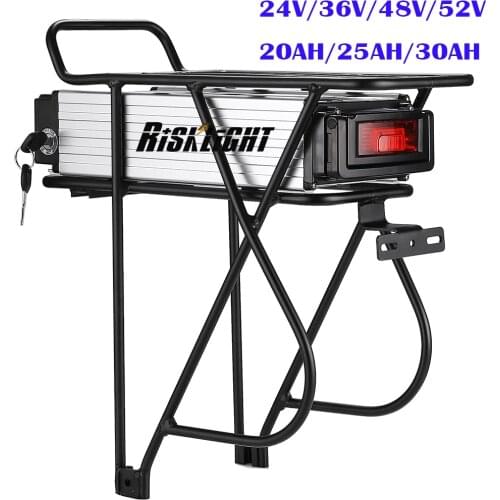 Rear Rack Electric bicycle Battery 36V 48V 52V 60V 15AH 20AH 25AH 30AH 18650 Cell rechargeable Lithium Ebike for 500-1500W Ebike