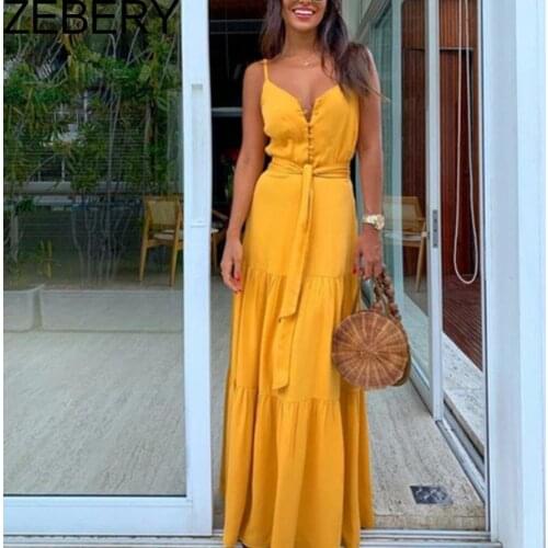 ZEBERY Green Tunic Maxi Dress V Neck Robe Femme Belt Elegant Ruffles Party Long Dresses Spaghetti Strap Casual Vestidos Mujer
