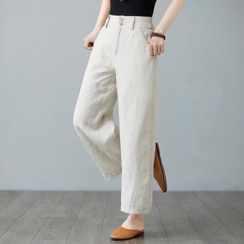 High Waist Straight Pants 2021 New All-match Summer Pants Cotton Linen Women Casual Pants Office Lady Work Pants Long Trousers