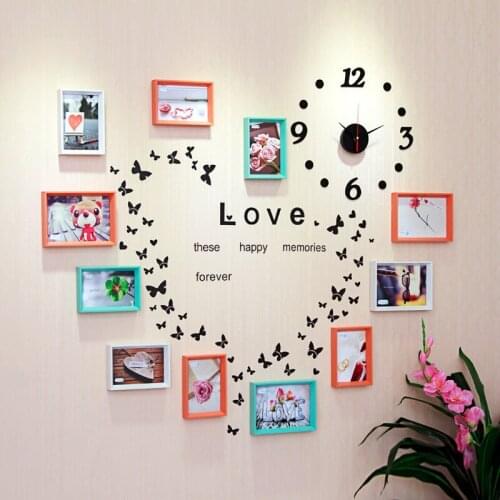 11pcs Modern photo frame wall art decor combination wood clock home decoration frame picture frame 140x100cm wall sticker hot