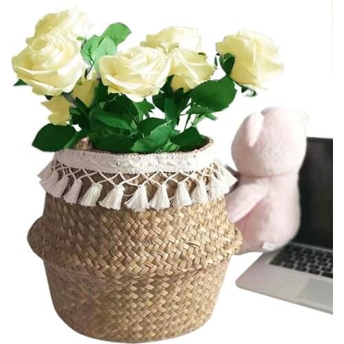 Hand-Woven Seagrass Wickerwork Basket Rattan Hanging Flower Pot Dirty Laundry Hamper Storage Basket