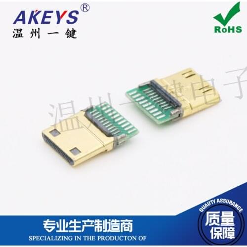 HDMI C-type male head with board welding wire type Plug 19P 19+1 mini male connector With PCB board