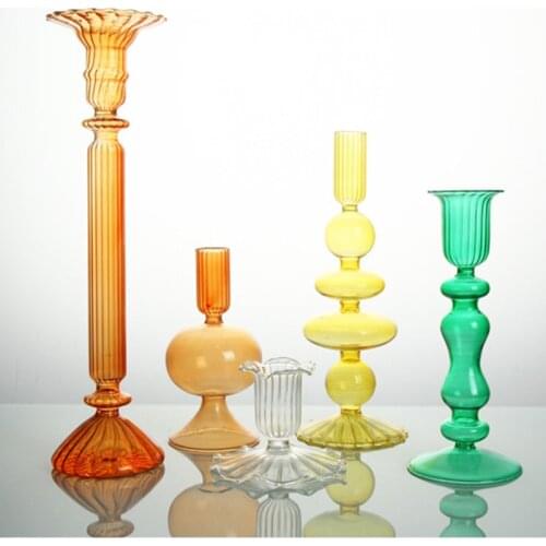 Glass Candle Holder For Decorative Candle Stick Holder Modern Candle Holders Decor For Table Dining Room Dry Flower Vase