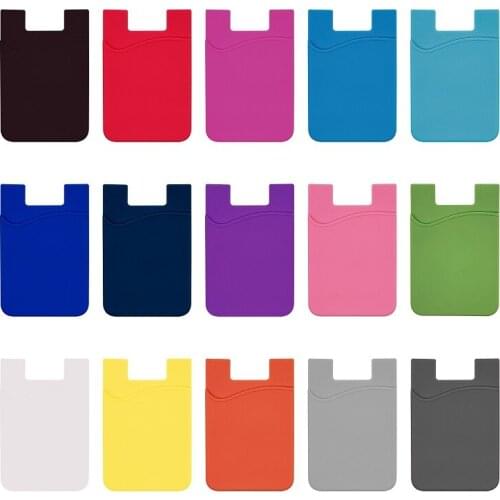 Universal Mobile Phone Card Case Back Sticker Elastic Soft Silicone Credit Card Holder Colorful Adhesive Rear Cover Pouch