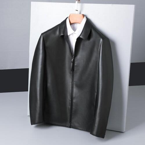 Spring and Autumn Genuine Leather Clothes Mens Slim Lapel Handsome Sheepskin Jacket Trendy Coat