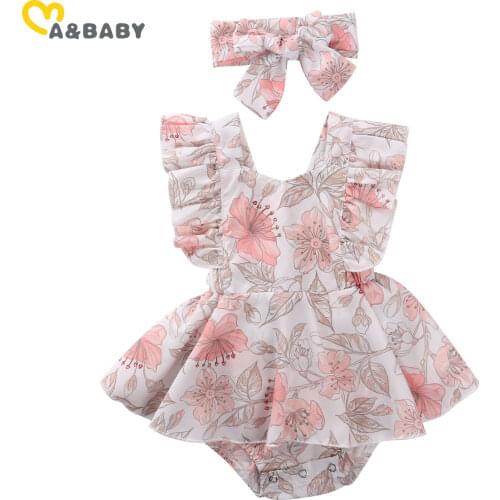 Ma&Baby 0-24M Newborn Infant Baby Girl Flower Romper Vintage Ruffles Jumpsuit Summer Floral Baby Girls Clothes