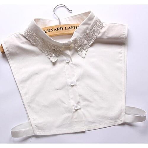 Bead flower necktie Sweater collar warm false Sweet Collar Fancy Spring pure white edition beautiful white Collar Shirt