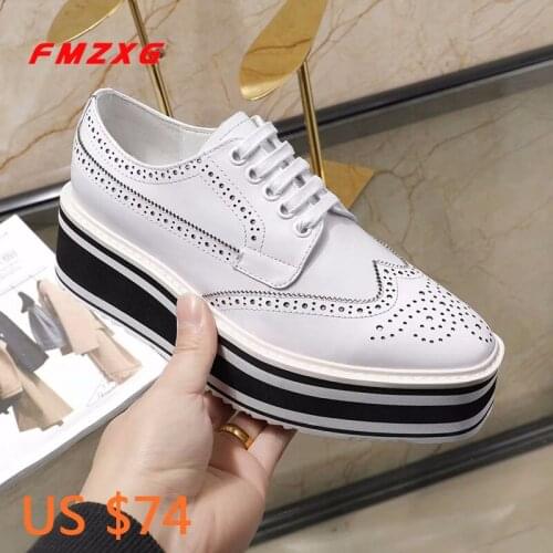 FMZXG Women Flats Shoes Casual Office & Career Genuine Leather Platform Shoes Wedges Woman Luxury Brand 2018 Spring/Autumn Shoe