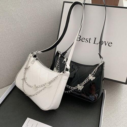 Fashion Women Shoulder Underarm Bag Pu Leather Small Vintage Butterfly Chain Pure Color Zipper Purse Lady Evening Party Handbags