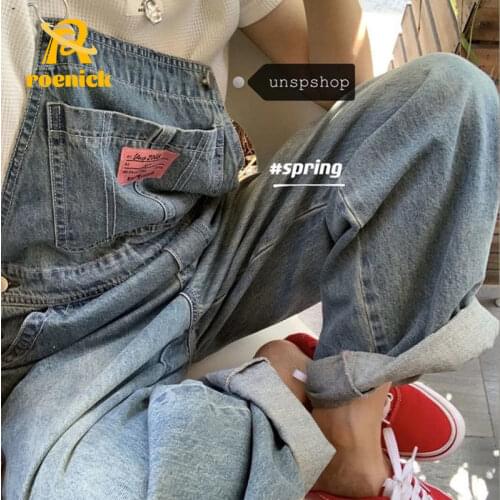 ROENICK Women Casual Loose Denim Overalls Girls Spring Plus Size Fashion 2021 New Fall High Waist Korean Rompers Chic Jumpsuits