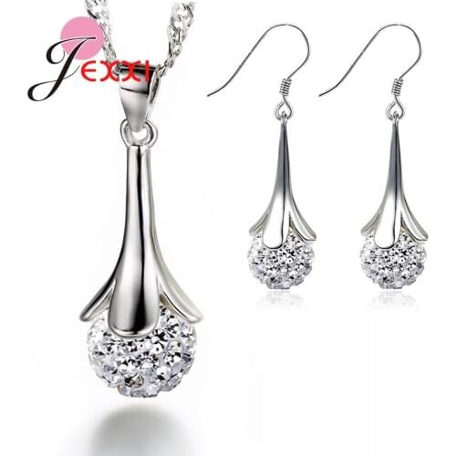 New Fashion Jewelry Sets Women 925 Sterling Silver Statement Ball Pendant Necklace Eardrop Earring Jewelry Lovers Gift