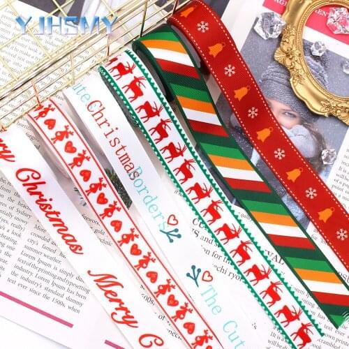 1” 5 Yards Christmas Elk Bells Grosgrain Ribbon DIY Handmade Children Bow Wedding Decoration Gift Packaging Materials