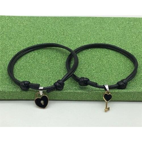 2 Pcs/Pair!! Handmade Jewelry Rope Bracelet Lovers Gifts for Women New Couple Bracelet Alloy Key Heart Lock Charm Bracelet