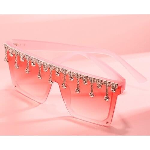 2020 New Square Diamond Oversized Sunglasses Women Big Frame Vintage Luxury Crystal Sun Glasses Pendant Rhinestone Shades UV400