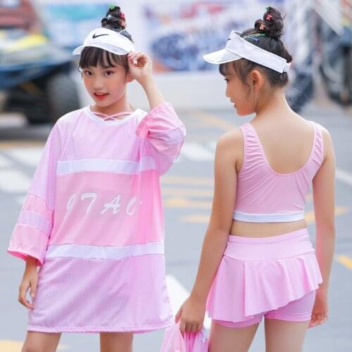 2021 New Fashion Little Girl Swimsuit 8-14 Years Old Student Split Skirt Three-piece Suit Western Style Girl Swimsuit
