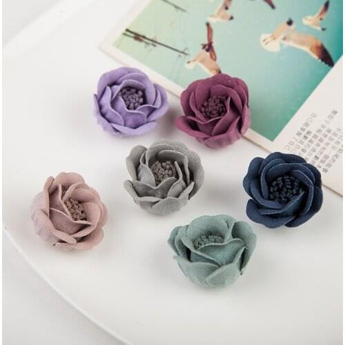 30pcs DIY Boutique 3cm fabric Hair Flower brooch with stamen Centered Headband & Garment & Dress Accessories