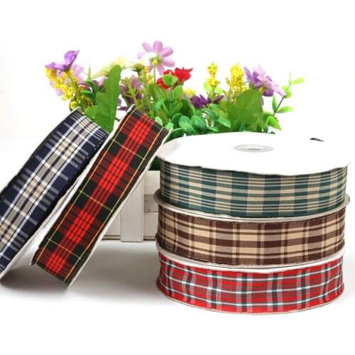 High Quality 5Yards/lot Plaid Flowers Printed Grosgrain Ribbons For DIY Handmade Hair Accessories , Gifts Belt for Wedding Party