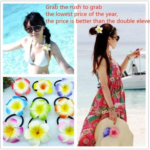 50 New mixed color Foam Hawaiian Plumeria flower Frangipani Flower bridal hair bands elastic bands 6cm