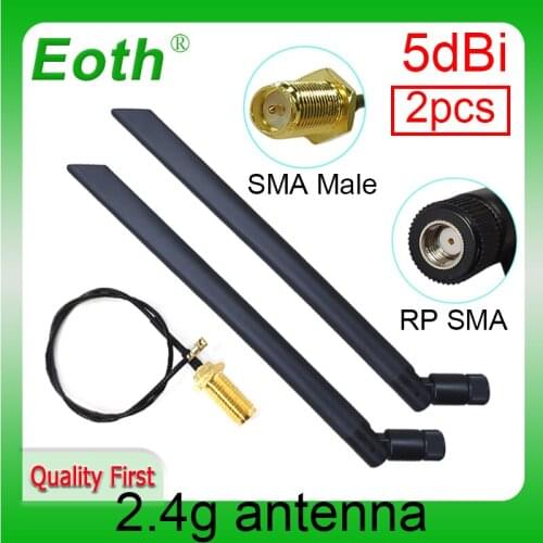 2pcs 2.4GHz 5dBi antenna WiFi RP-SMA Male 2.4G Antenne white Aerial antena Router +21cm PCI U.FL IPX to SMA Male Pigtail Cable